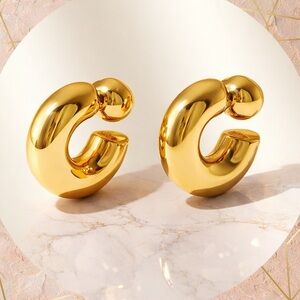 Chunky Gold tone Reversible C-Hoop Earrings